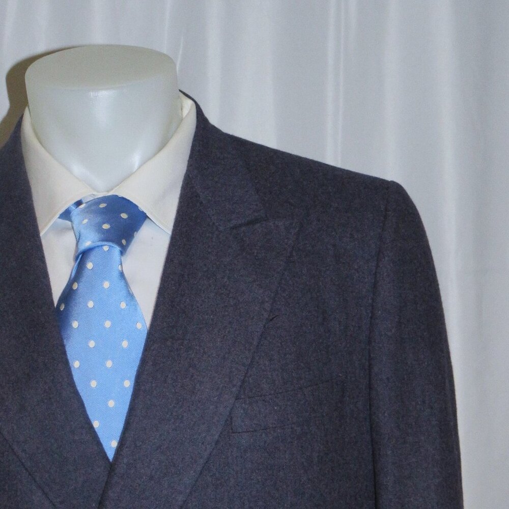 Francesco Smalto Paris x Cifonelli Vintage Blue Flannel Double Breasted Suit 42R